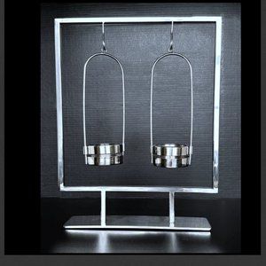 Candle Holder Silver Square Frame w/ 2 Removable Round Swinging Candle Holder's